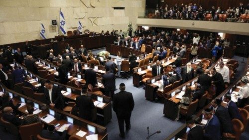 Israeli Knesset members during the swearing-in ceremony for the new Israeli parliament the 25th ...