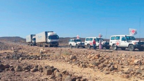 A convoy of trucks from the International Committee of the Red Cross (ICRC) deliver lifesaving ... A convoy of trucks from the International Committee of the Red Cross (ICRC) deliver lifesaving ...