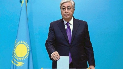 epa10315581 A handout photo made available by Kazakhstan's President press service shows Kazakh ...