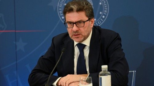 Italian of Economy and Finance, Giancarlo Giorgetti, during a press conference in Rome, Italy, 11 ...