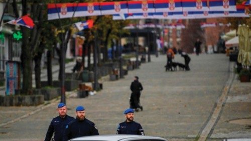 Members of the European Union police patrol in the north of Mitrovica on November 22, 2022. - The ...