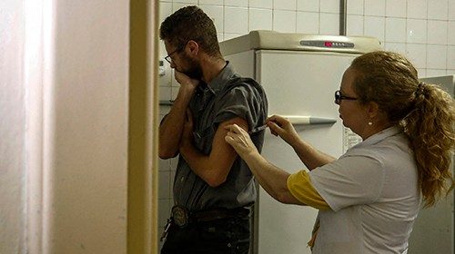A man gets a vaccine against yellow fever at an outpatient clinic in Sao Paulo, Brazil, on January ...
