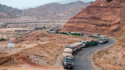 (FILES) In this file photo taken on June 09, 2022 A convoy of trucks part of a convoy of the World ...
