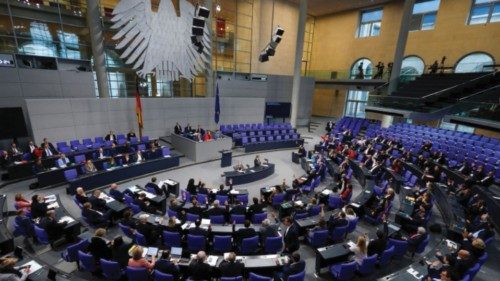 General view of the plenary hall during a session of the German lower house of parliament or the ...
