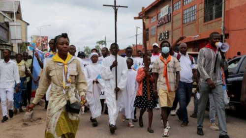Protesters march during a protest march that was called by Congo's Catholic and Protestant churches ...