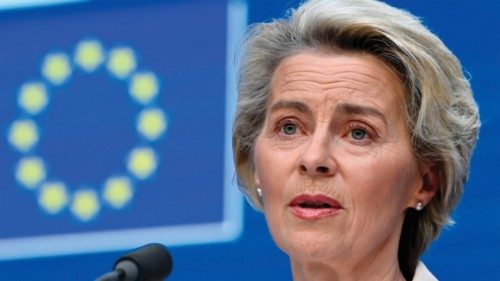 European Commission President Ursula von der Leyen speaks during a press conference at the end of ...