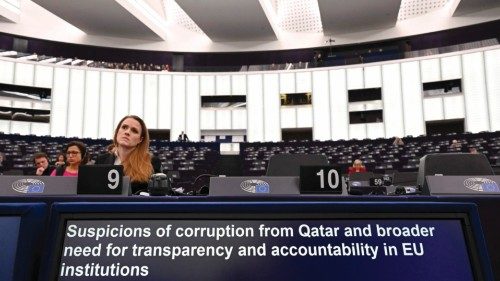 Members of the European Parliament attend a debate entitled 'Suspicions of corruption from Qatar and ...