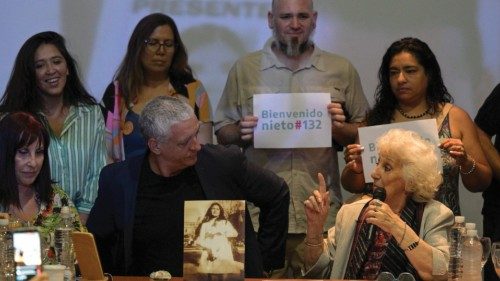 The president of Abuelas de Plaza de Mayo, Estela de Carlotto (R), and Argentina's Human Rights ...