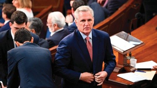 TOPSHOT - US Republican Representative Kevin McCarthy (R) of California listens as the US House of ...