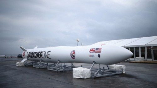 A replica model of Virgin Orbit's LauncherOne rocket sits in a media area ahead of UK's First launch ... A replica model of Virgin Orbit's LauncherOne rocket sits in a media area ahead of UK's First launch ...