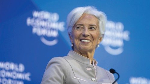 epa10417577 Christine Lagarde, President of the European Central Bank (ECB), attends a panel ...