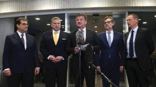 epa10418630 EU Special Representative for the Pristina-Belgrade Dialogue Miroslav Lajcak (C) ... epa10418630 EU Special Representative for the Pristina-Belgrade Dialogue Miroslav Lajcak (C) ...