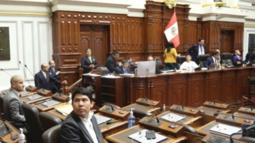 epa10435020 A handout photo made available by the Congress of Peru shows the Congress of Peru ...
