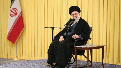 Iran's Supreme Leader Ayatollah Ali Khamenei speaks during a meeting with a group of girls who ...