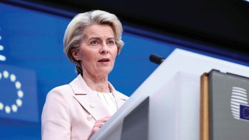 European Commission President Ursula von der Leyen speaks during a press conference at the end of aN ...