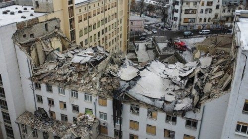 A view shows a building of the National University of Urban Economy heavily damaged by a Russian ...