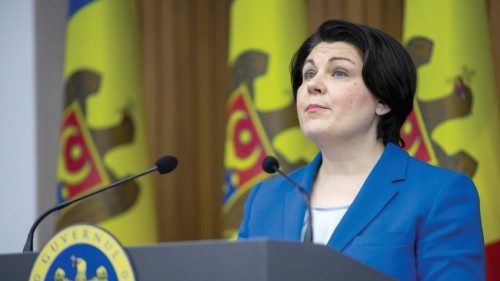 epa10459316 epa10459292 Prime Minister of Moldova Natalia Gavrilita attends a briefing in government ...
