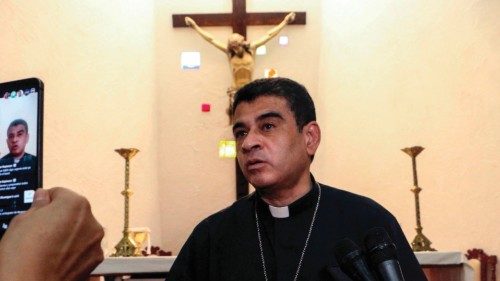 (FILES) In this file photo taken on May 20, 2022 Nicaraguan Catholic bishop Rolando Alvarez speaks ...