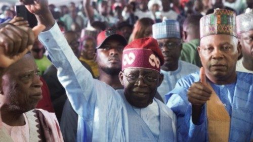 Bola Ahmed Tinubu reacts after he was declared winner in Nigeria's presidential election at the ...