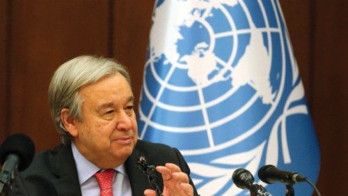 epa10497269 The Secretary-General of the United Nations, Antonio Guterres speaks during a press ...