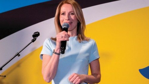 Estonian Prime Minister Kaja Kallas speaks after the results of e-votes were announced, on March 5, ...