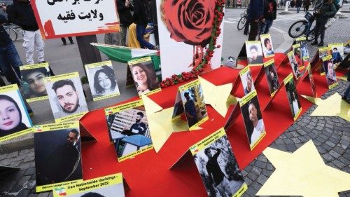 FILE PHOTO: Pictures of people who died during demonstrations in Iran are displayed as Iranian ...