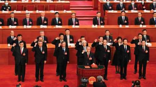 TOPSHOT - Newly-elected vice chairpersons and secretary general of the National People's Congress ...
