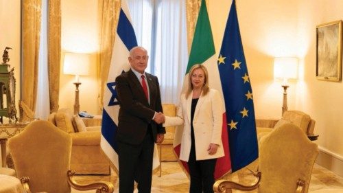 Italian Prime Minister Giorgia Meloni  and Israeli Prime Minister Benjamin Netanyahu during their ...