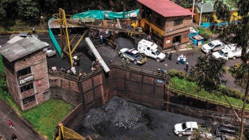 Aerial view showing the site where rescuers try to reach ten miners trapped after an explosion at a ...