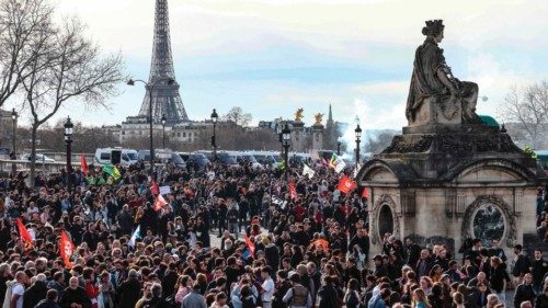 TOPSHOT - Protesters gather for a demonstration on Place de la Concorde after the French government ...