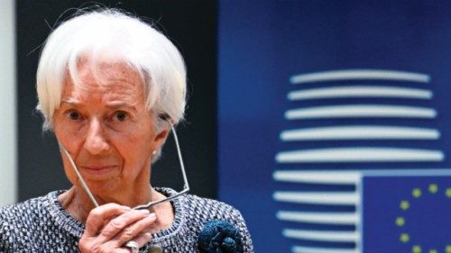 European Central Bank (ECB) President Christine Lagarde arrives for a EU Summit, at the EU ...