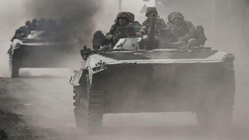 Ukrainian servicemen head toward Bakhmut in BMP infantry fighting vehicles, in eastern Ukraine on ...