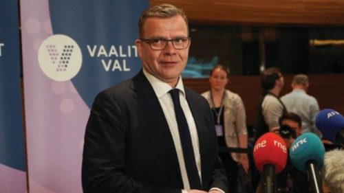 National Coalition Party leader Petteri Orpo speaks during a news conference at the parliament on ...