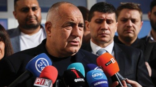 Boyko Borissov, former Bulgarian Prime Minister and leader of centre-right GERB party speaks to the ...