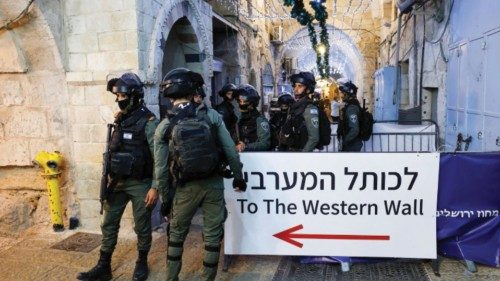 Israeli border policemen take position near Al-Aqsa compound also known to Jews as the Temple Mount, ...