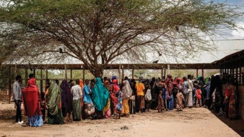 Newly arrived Somali refugees wait in a line at the profiling and resigtration centre in the Dadaab ...