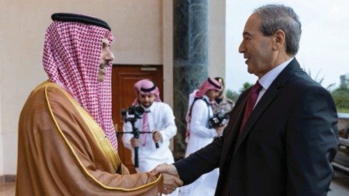 Saudi Foreign Minister Prince Faisal bin Farhan bin Abdullah meets with Syrian Minister of Foreign ...