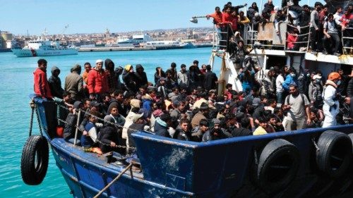 The fishing boat carrying about 600 migrants rescued in recent days 100 miles off the coast of ... The fishing boat carrying about 600 migrants rescued in recent days 100 miles off the coast of ...
