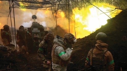 Ukrainian artillery fires towards the frontline during heavy fighting amid Russia's attack on ...