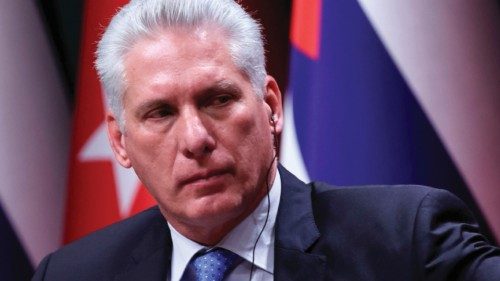 (FILES) In this file photo taken on November 23, 2022, Cuban President Miguel Diaz-Canel attends a ...