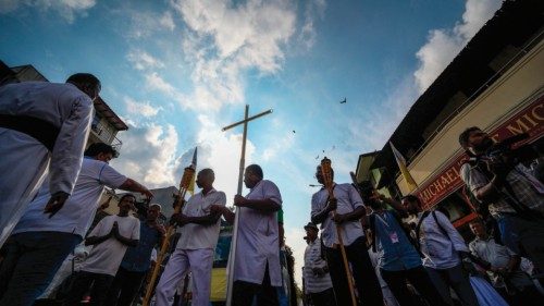 Sri Lankans demonstrate on the fourth anniversary of the Easter Sunday bombings, outside St. ...