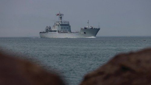 A Chinese warship takes part in a military drill off the Chinese coast near Fuzhou, Fujian Province, ...
