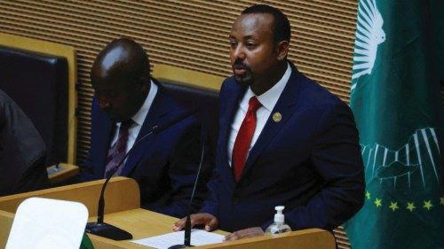 FILE PHOTO: Ethiopian Prime Minister Abiy Ahmed, addresses the Assembly of the African Union at the ...