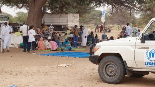 Sudanese refugees who crossed into Chad are assisted by humanitarian agencies in Koufroun, near ...