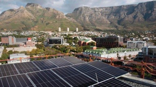 A general view of solar panels on top of the Hemp Hotel in Cape Town on April 25, 2023. - Twelve ...