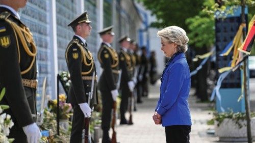 European Commission President Ursula von der Leyen visits the Wall of Remembrance to pay tribute to ...
