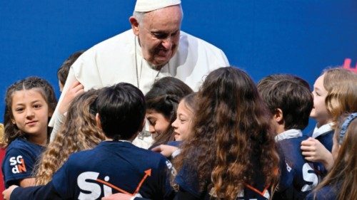 Pope Francis greets children during a two-day 'General States of Birth' conference in Rome on May ...