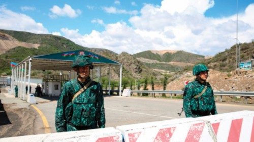 A view of an Azerbaijani checkpoint recently set up at the entry of the Lachin corridor, the ...