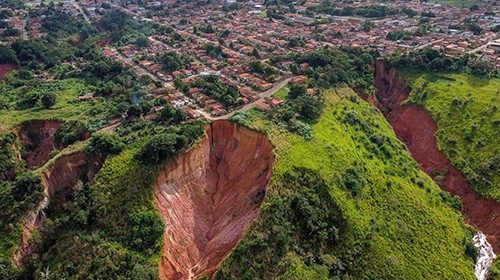 Aerial view of erosions in Buriticupu, Maranhao state, Brazil, taken on April 21, 2023. - An unusual ...