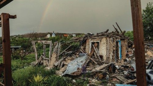 epa10656955 A destroyed house in Bohorodychne village, Donetsk region, 26 May 2023 (issued 27 May ...